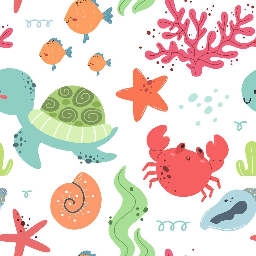Seamless pattern with marine life vector