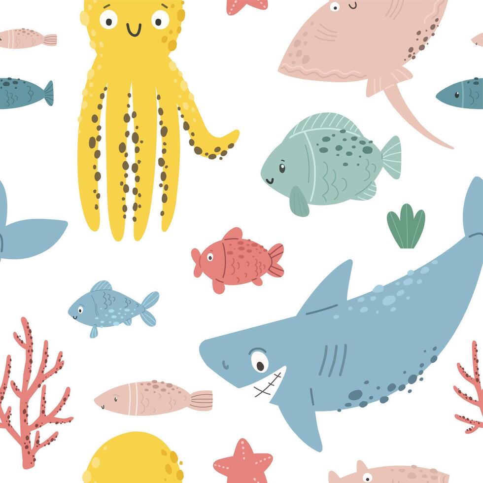 Seamless pattern with marine life vector