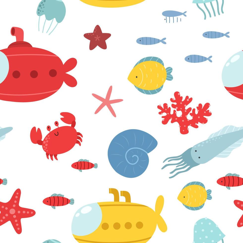 Seamless pattern with marine life vector