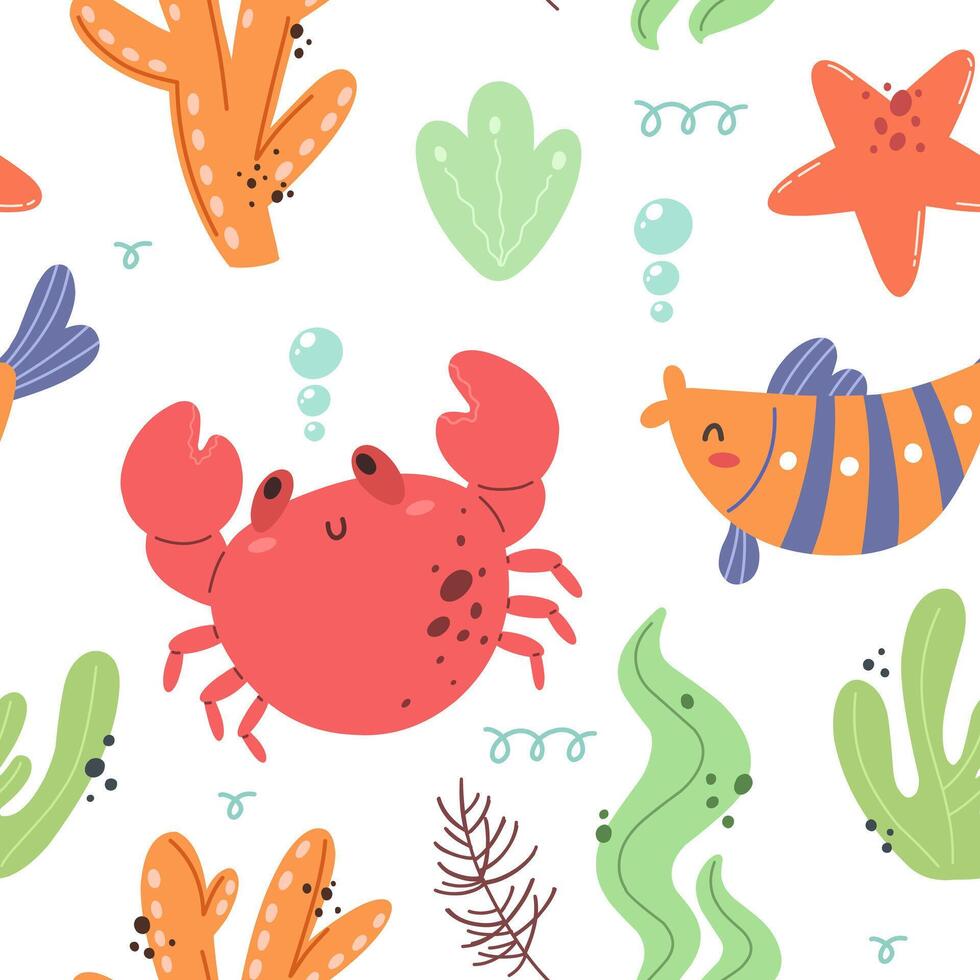 Seamless pattern with marine life vector