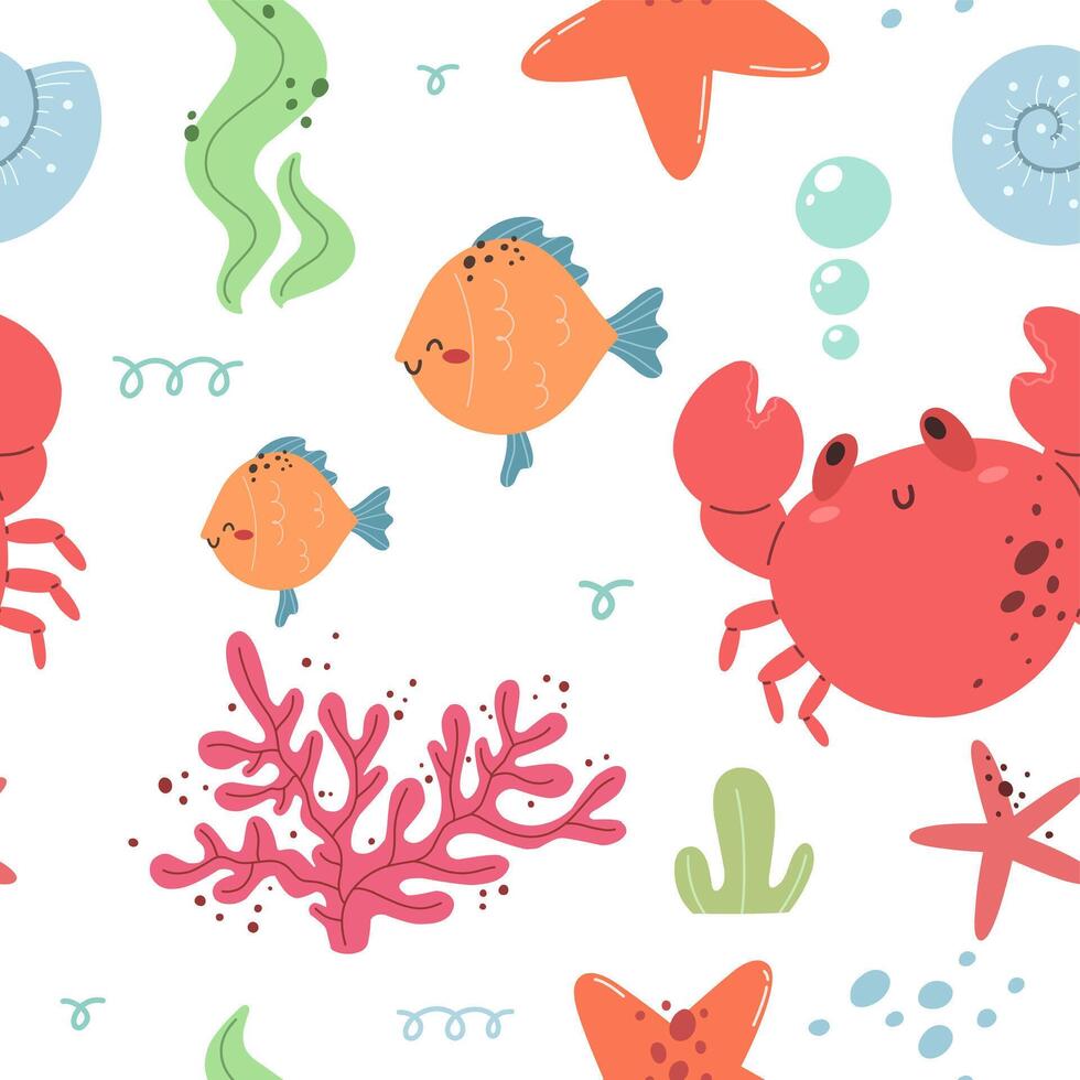 Seamless pattern with marine life vector