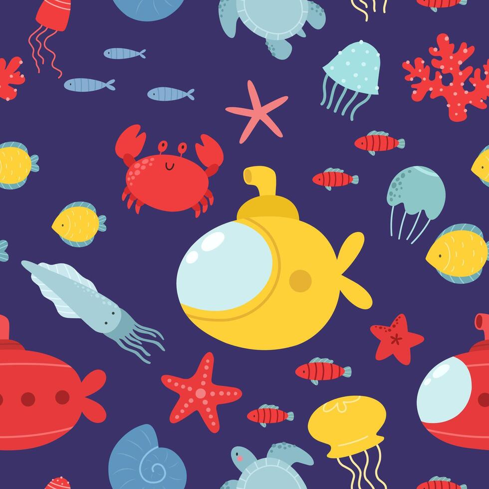 Seamless pattern with marine life vector