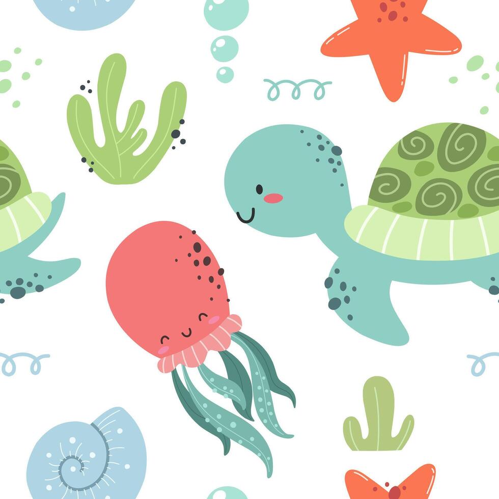 Seamless pattern with marine life vector