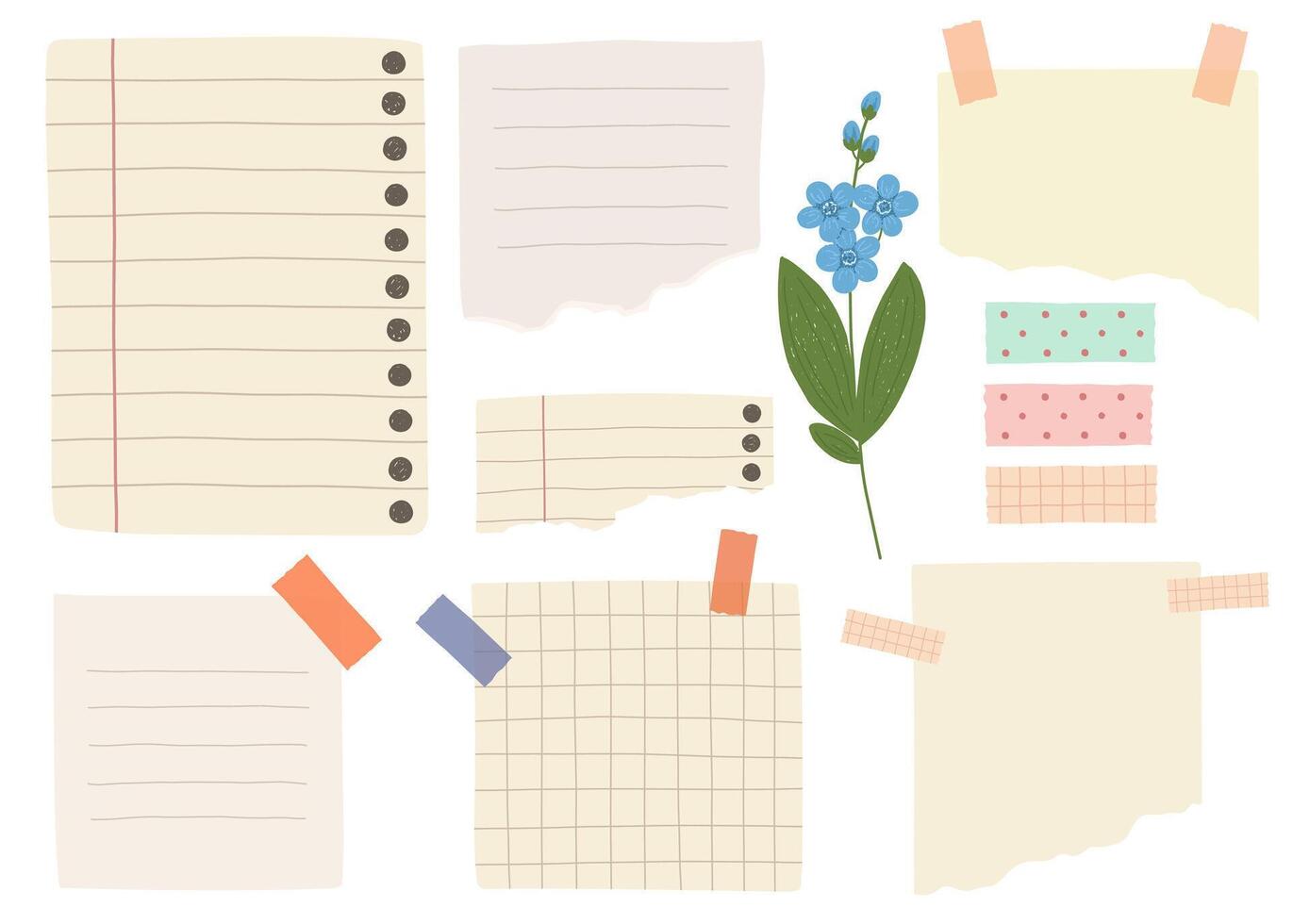 Collection of note paper, task and to-do list, sticker templates, planner page with ribbon. vector
