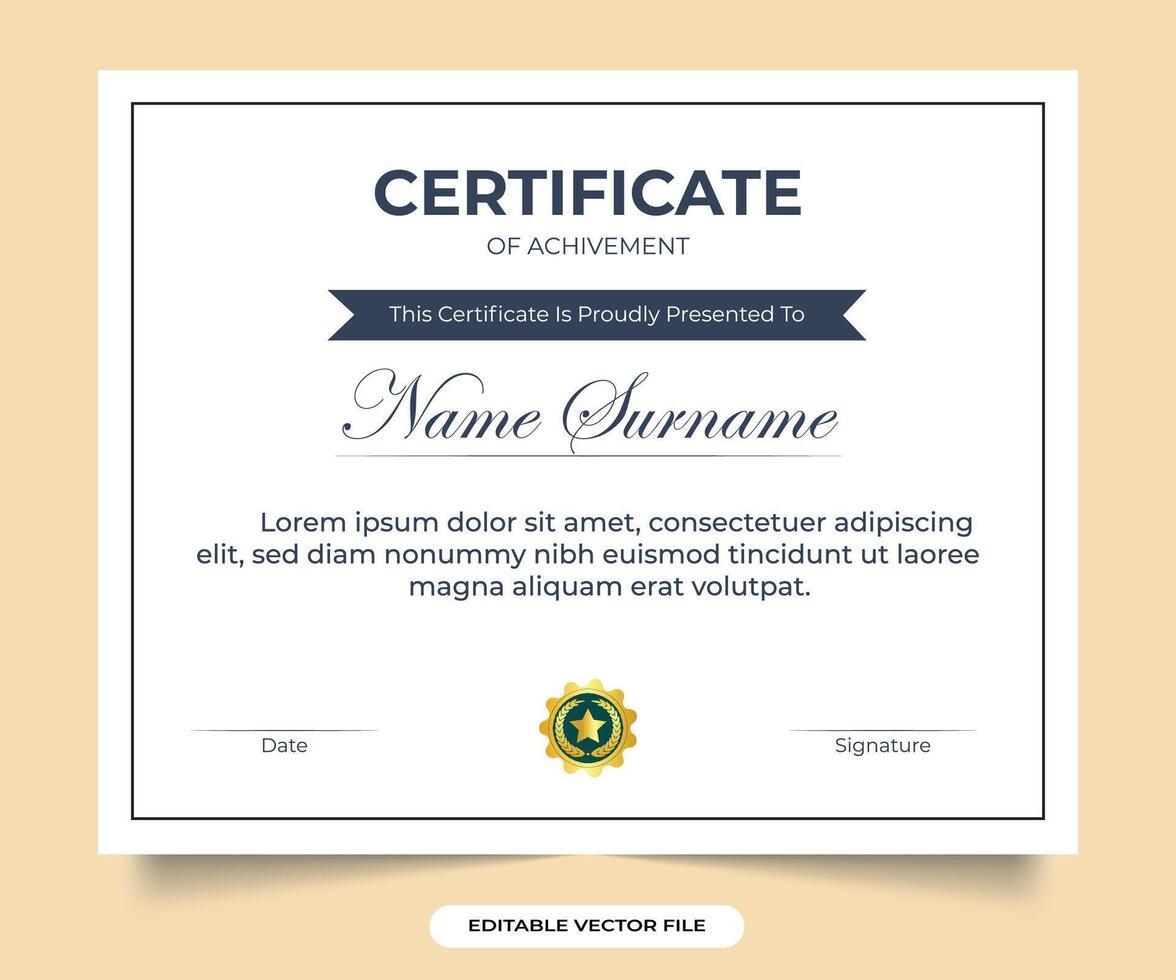 Vintage achievement certificate template. Simple vintage style certificate decoration and frame design for educational diploma. Modern certificate template in flat style. vector