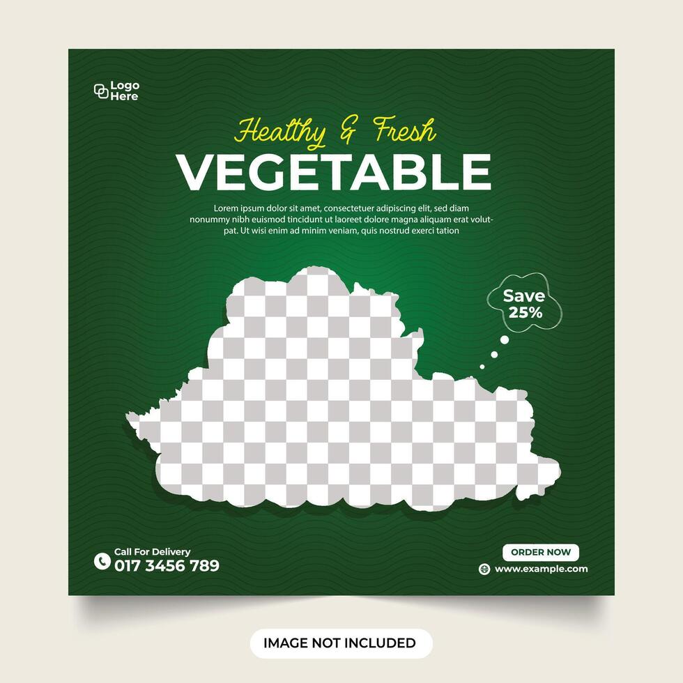 Fresh and healthy vegetable food social media post. Vegetable business advertisement poster design with creative shapes. Organic food and vegetable business promotion template vector
