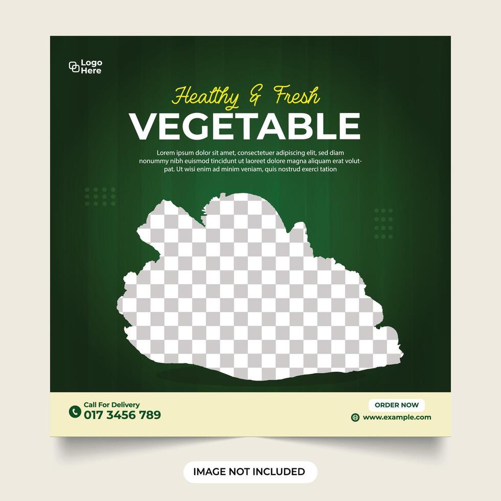 Fresh and healthy vegetable food social media post and Instagram post banner template design. Vegetable food promotional web banner with photo placeholders. Fresh vegetable advertisement poster vector