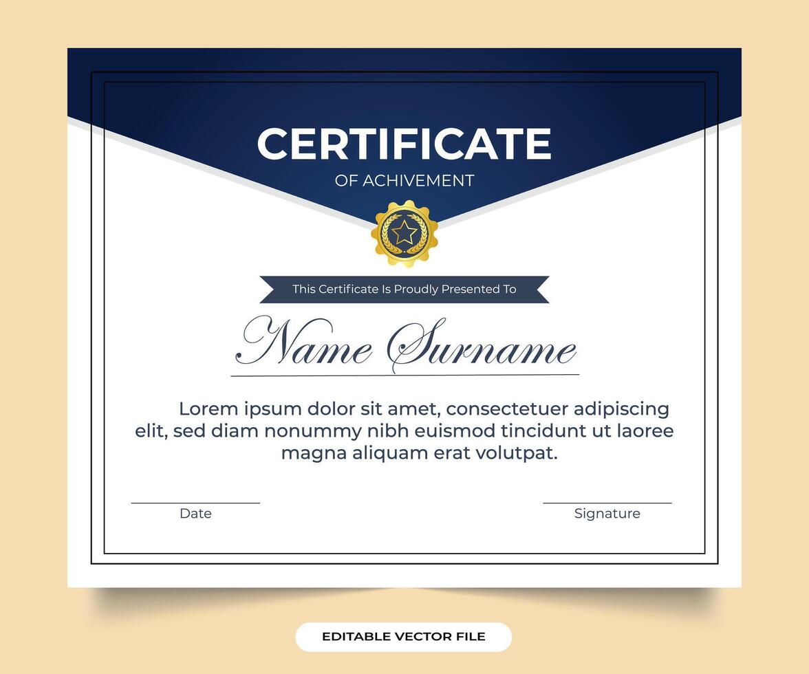 Simple academic certificate design with golden badge and calligraphy Award and Achievement credentials designed for appreciation and honor Certificate document of achievement vector