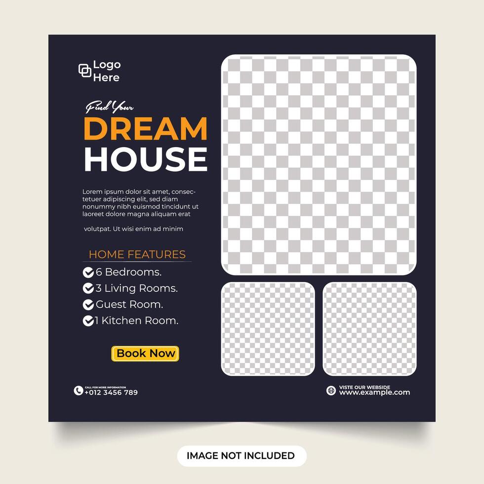 Real estate business social media post and marketing template with Black color. Dream home for selling web banner design for advertisement. House property sale promotional poster design. vector
