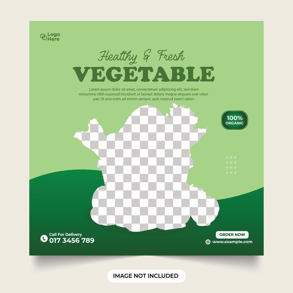 Creative vegetable business template design with geometric shapes. Organic food menu discount web banner for social media posts Healthy vegetable promotional poster design vector