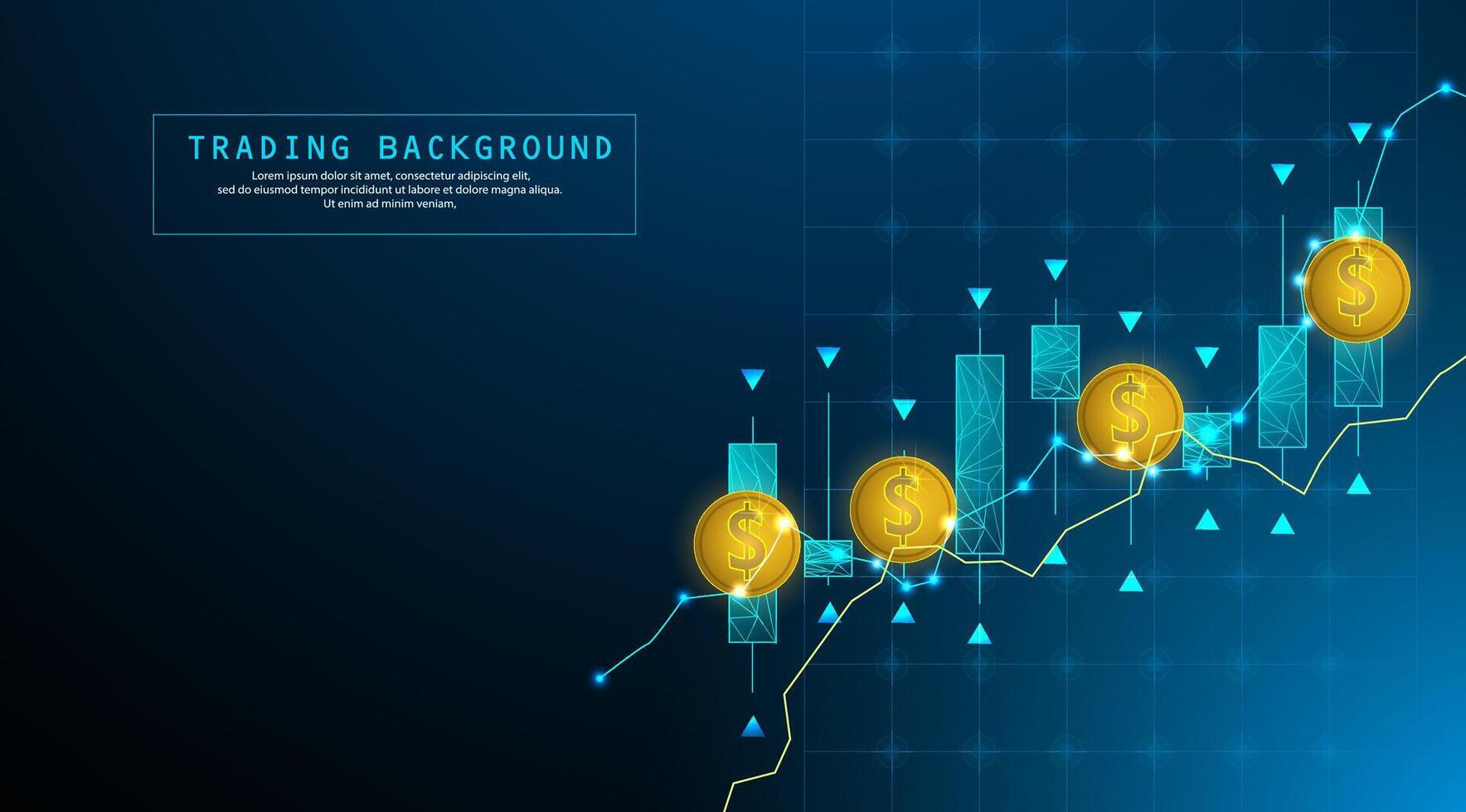 Stock trading profits, market movement growth with money, blue business backgrounds vector