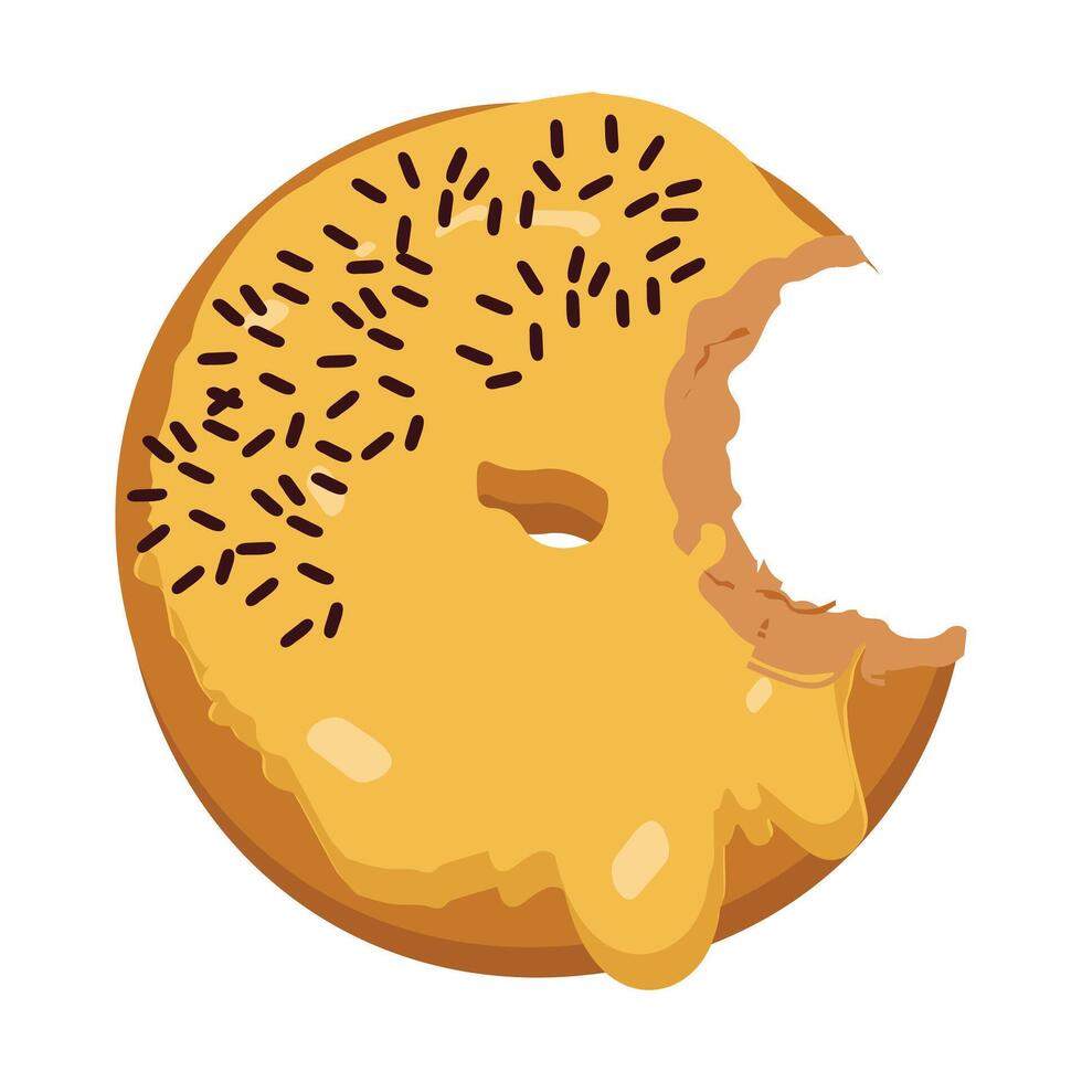 Bitten and half eaten donuts, doughnut pieces. Dessert doughnut bitten. Sweet cake Icon illustration design of cartoon food. Circle doughnut with glazed and cream. half and bite of cake. vector