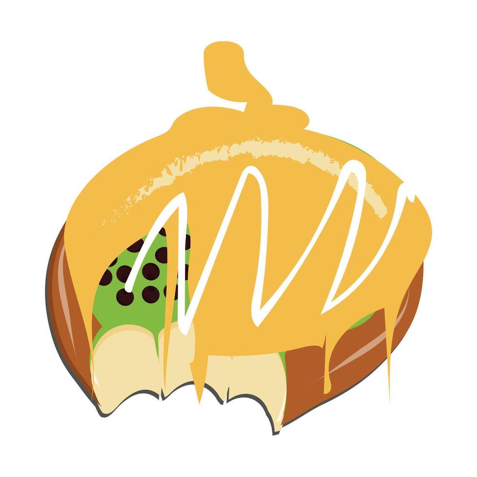 Bitten and half eaten donuts, doughnut pieces. Dessert doughnut bitten. Sweet cake Icon illustration design of cartoon food. Circle doughnut with glazed and cream. half and bite of cake. vector