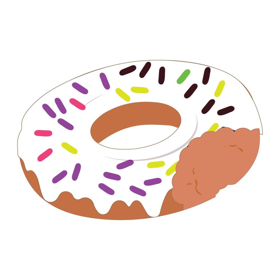 Bitten and half eaten donuts, doughnut pieces. Dessert doughnut bitten. Sweet cake Icon illustration design of cartoon food. Circle doughnut with glazed and cream. half and bite of cake. vector