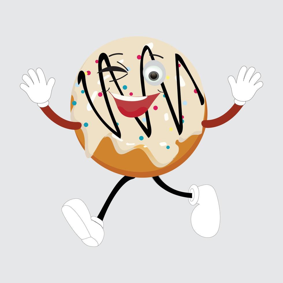 Donut mascot cartoon character illustration,Donut mascot, vintage cartoon styled retro illustration vector