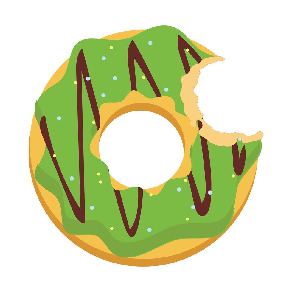 Bitten and half eaten donuts, doughnut pieces. Dessert doughnut bitten. Sweet cake Icon illustration design of cartoon food. Circle doughnut with glazed and cream. half and bite of cake. vector