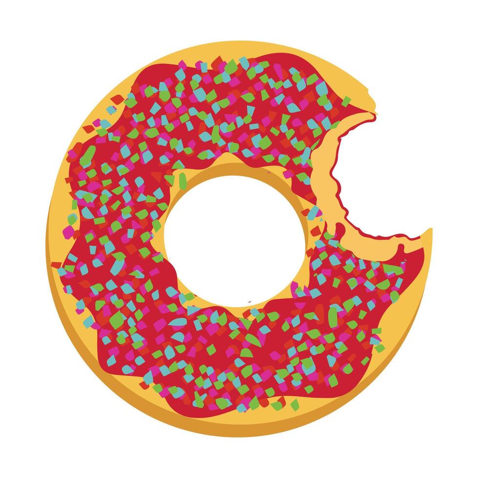 Bitten and half eaten donuts, doughnut pieces. Dessert doughnut bitten. Sweet cake Icon illustration design of cartoon food. Circle doughnut with glazed and cream. half and bite of cake. vector