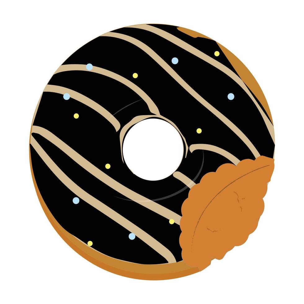 Bitten and half eaten donuts, doughnut pieces. Dessert doughnut bitten. Sweet cake Icon illustration design of cartoon food. Circle doughnut with glazed and cream. half and bite of cake. vector