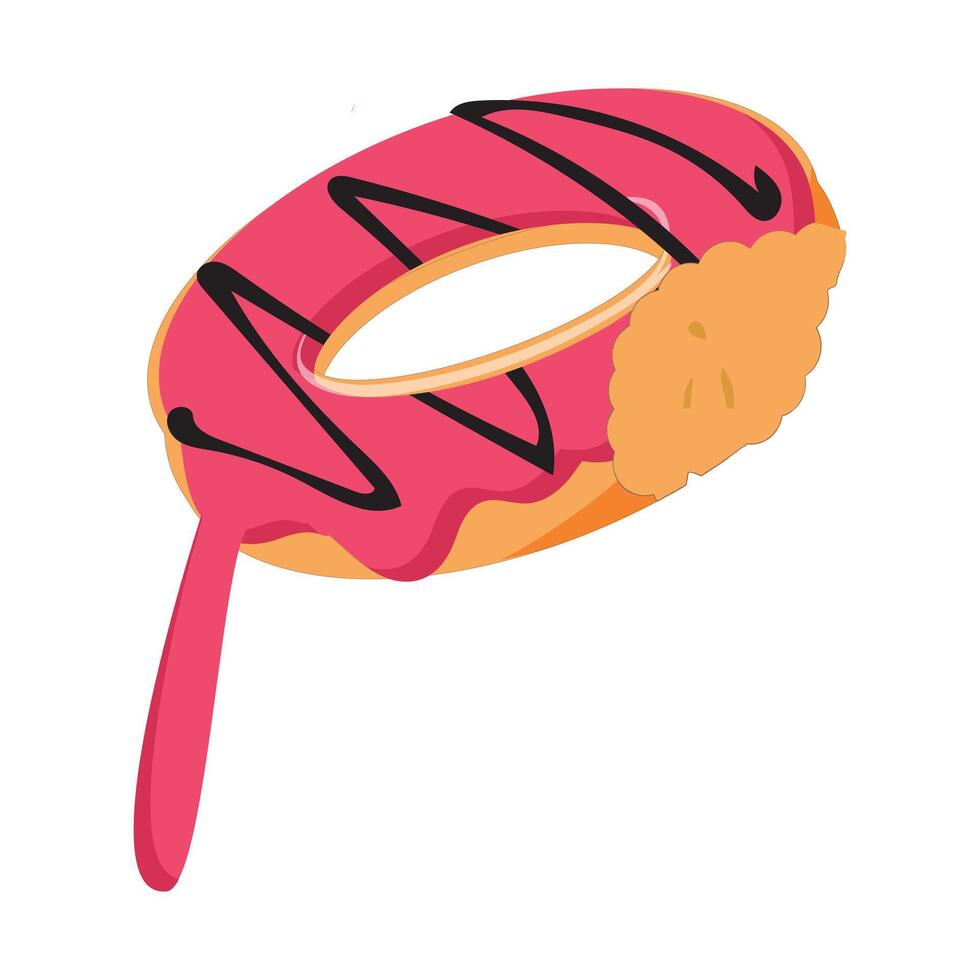 Bitten and half eaten donuts, doughnut pieces. Dessert doughnut bitten. Sweet cake Icon illustration design of cartoon food. Circle doughnut with glazed and cream. half and bite of cake. vector