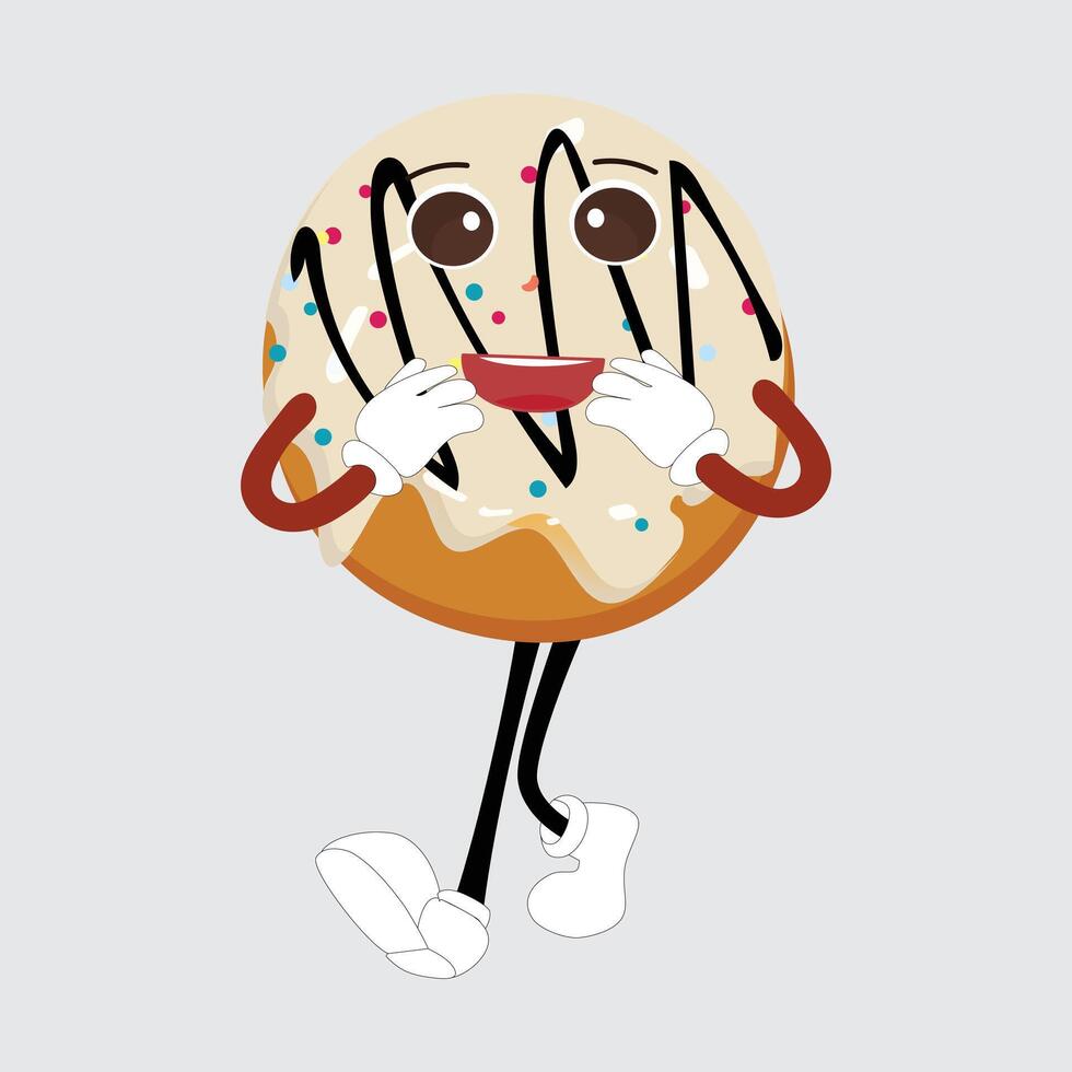 Donut mascot cartoon character illustration,Donut mascot, vintage cartoon styled retro illustration vector