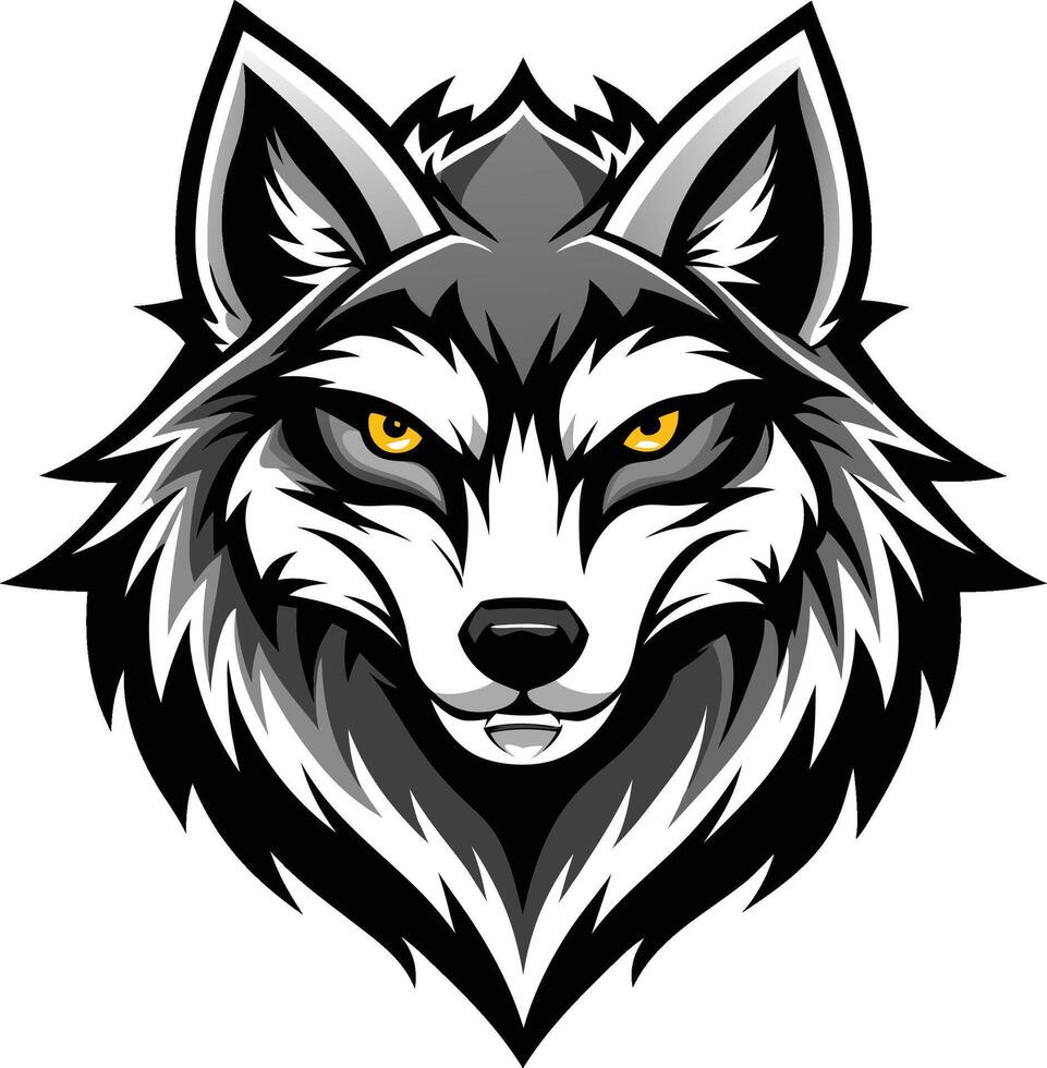 wolf head black and white illustration logo set, wolf head silhouette,,wolf logo vector