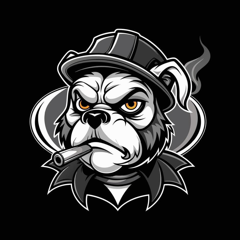 head bulldog dog pet line art illustration, cartoon outline white background vector