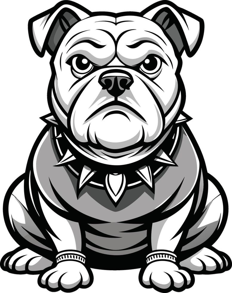 head bulldog dog pet line art illustration, cartoon outline white background vector