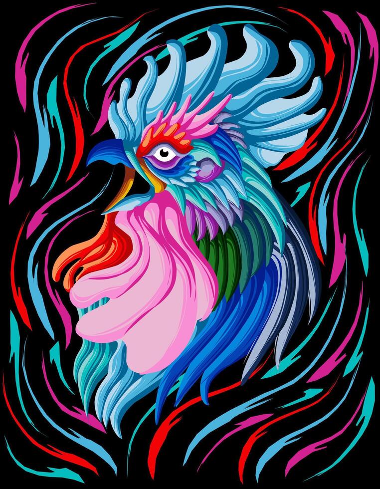 Colorful chicken with Mexican Sombrero with simple gradients. All in a single layer. vector