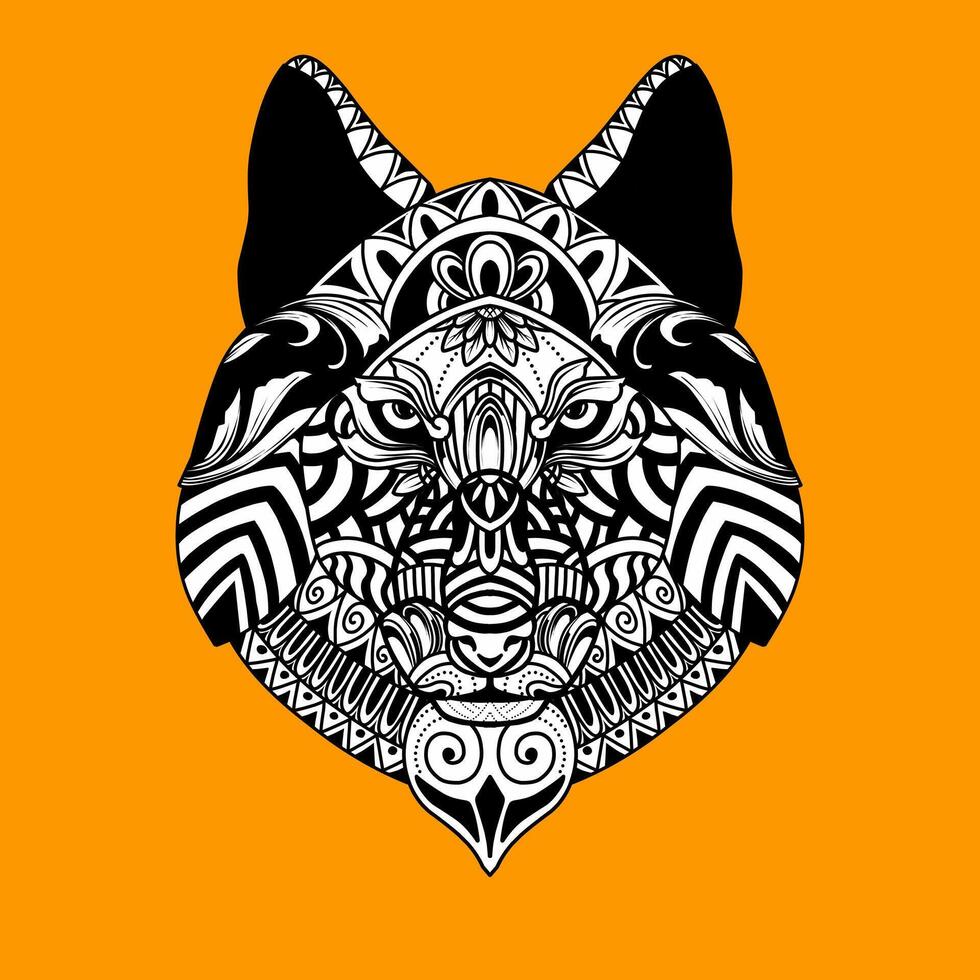 line art wolf in ethnic white background vector