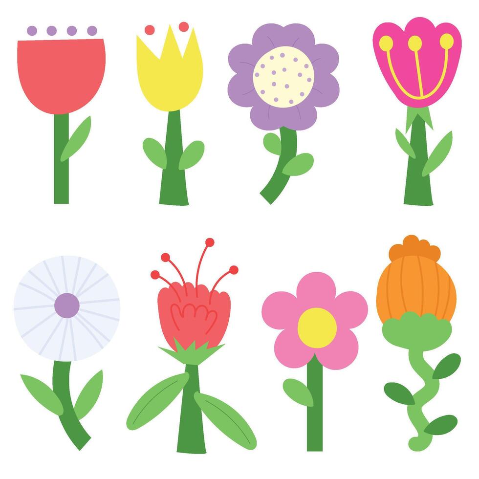 Set of cute cartoon flowers. vector