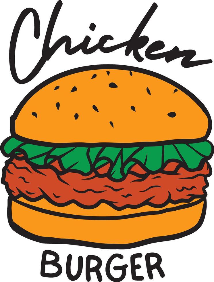 Chcken burger lettuce illustration artwork vector