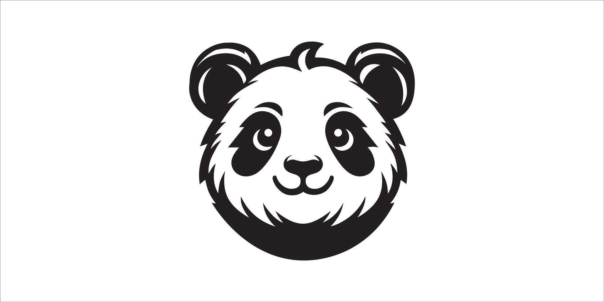 Cute Panda Face Icon in Black and White vector
