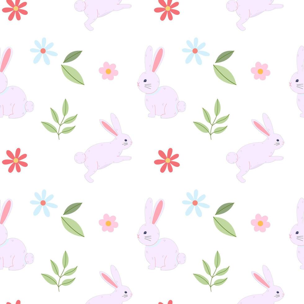 easter seamless pattern with rabbits vector