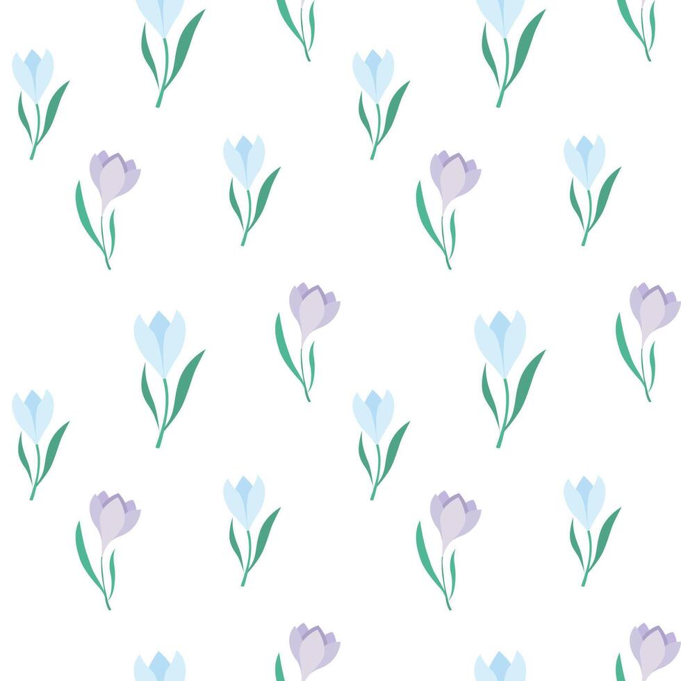 a pattern with blue and purple tulips on a white background vector
