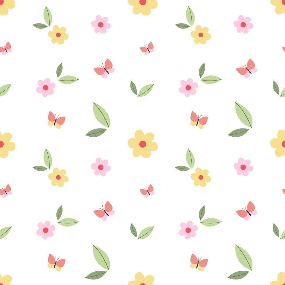 seamless pattern with spring flowers and leaf vector