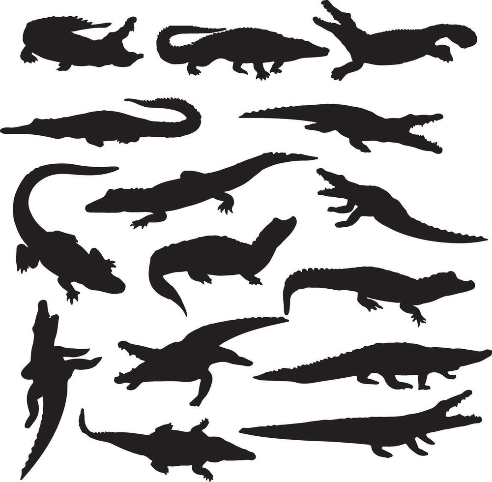 alligator silhouettes set of crocodiles and alligators vector