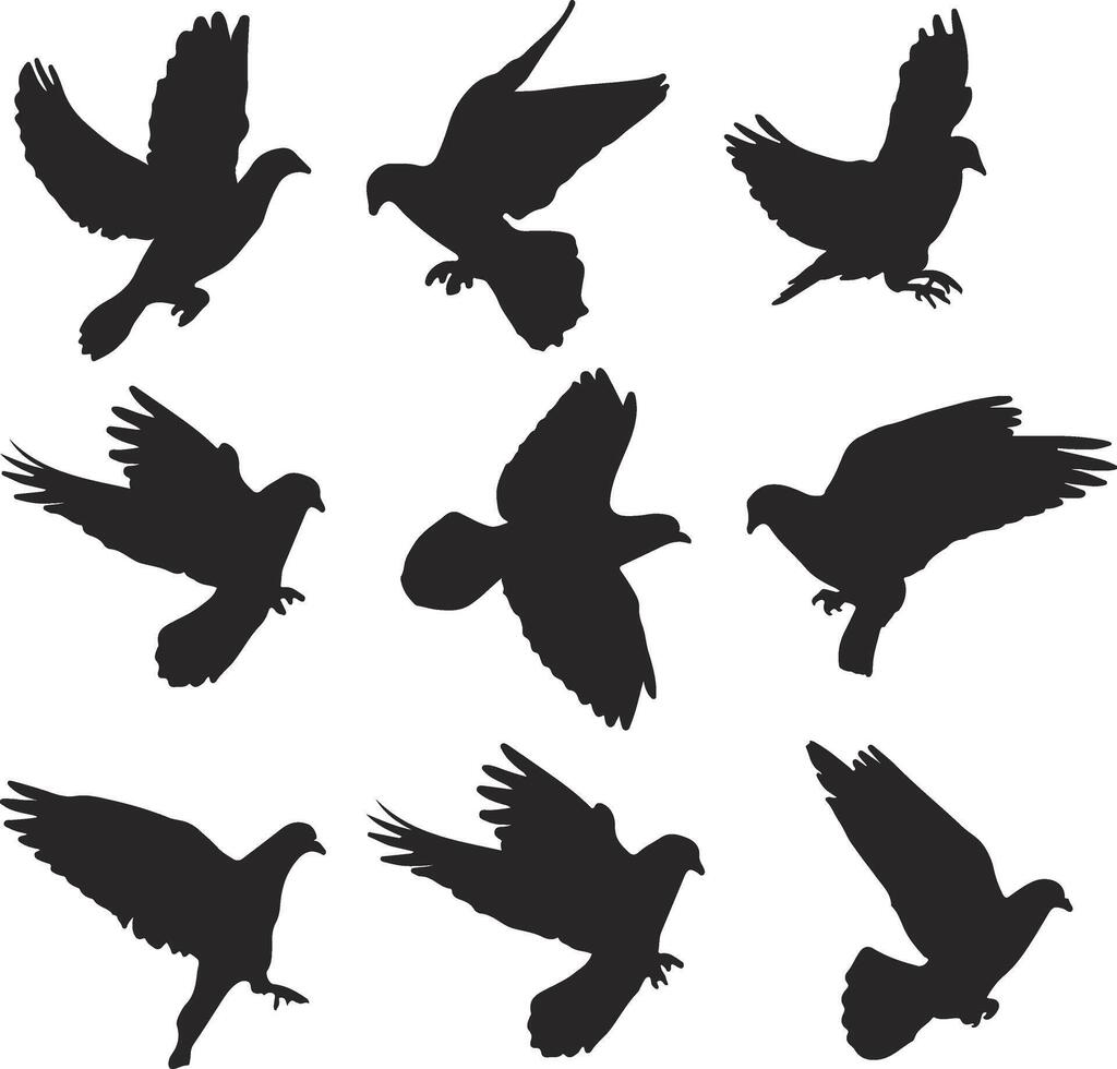 doves silhouettes set of flying birds vector