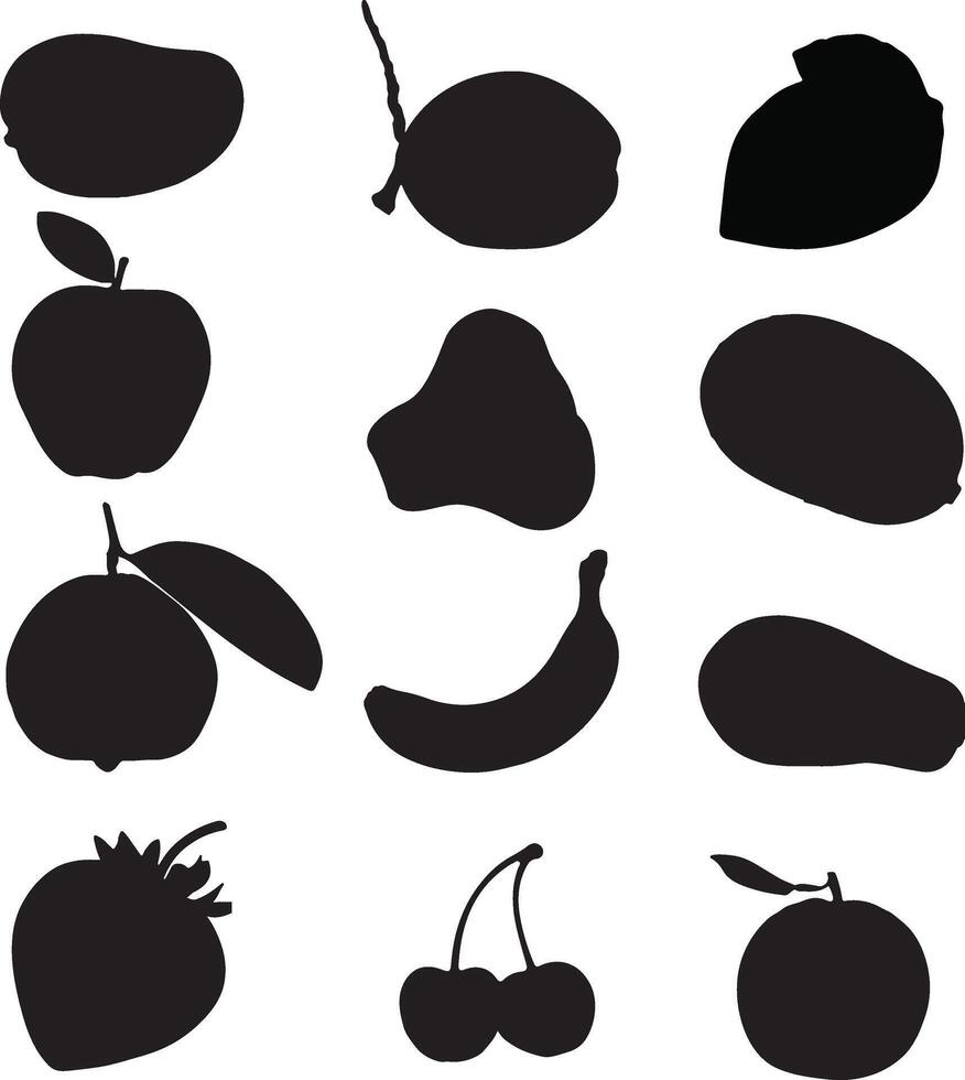 a set of fruit silhouettes on a white background vector