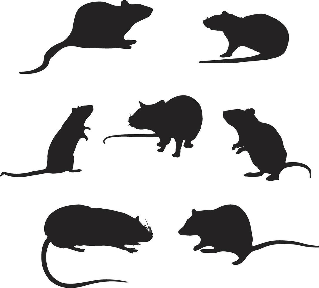 set of rat silhouettes illustration vector
