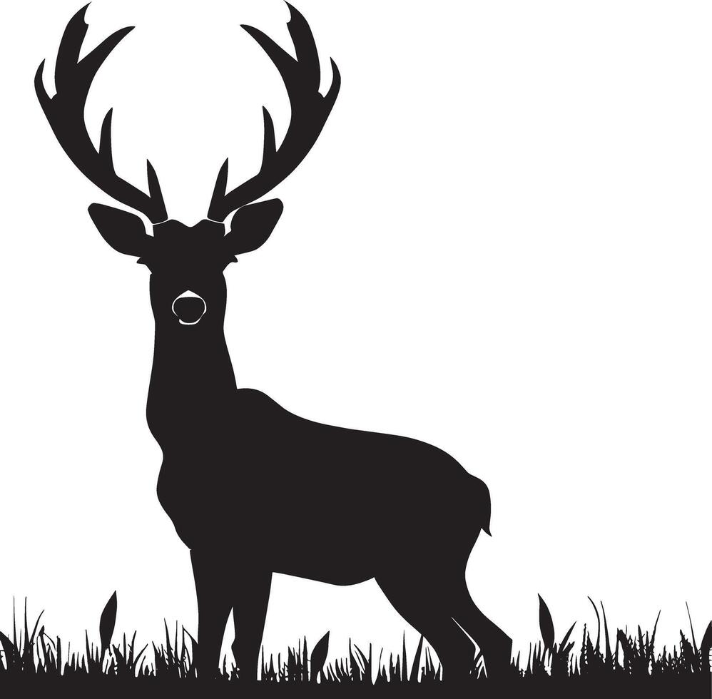 silhouette of a deer with antlers in the woods vector