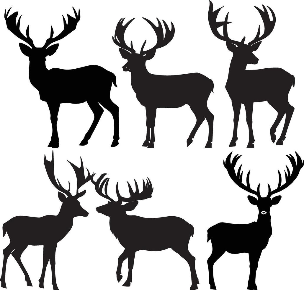 silhouette of a deer with antlers in the woods vector