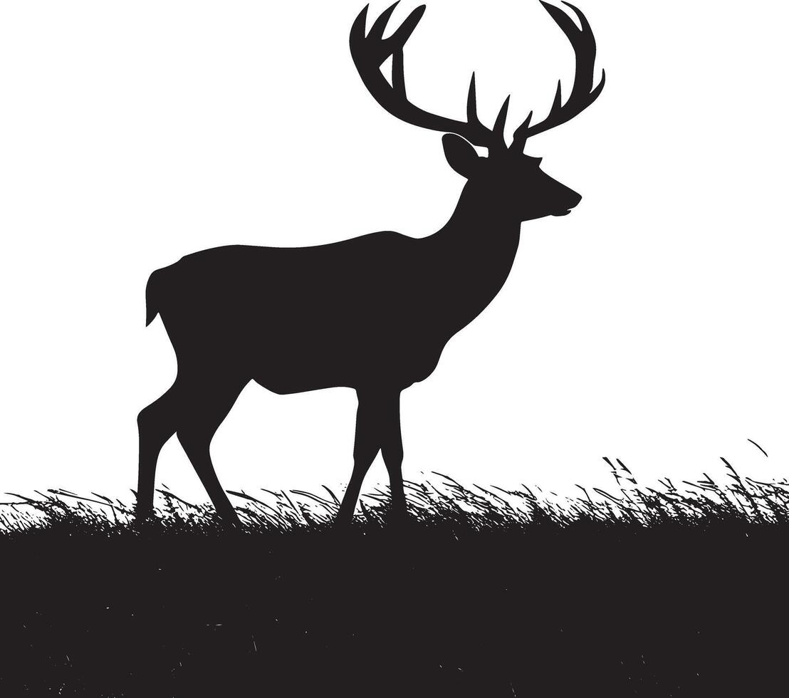 silhouette of a deer with antlers in the woods vector
