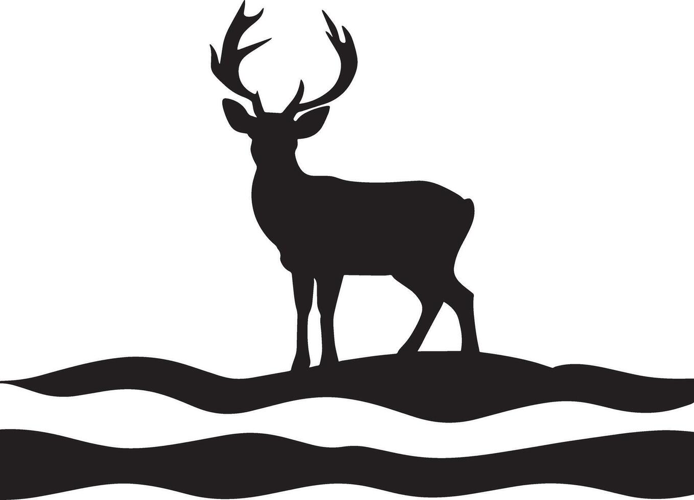 silhouette of a deer with antlers in the woods vector