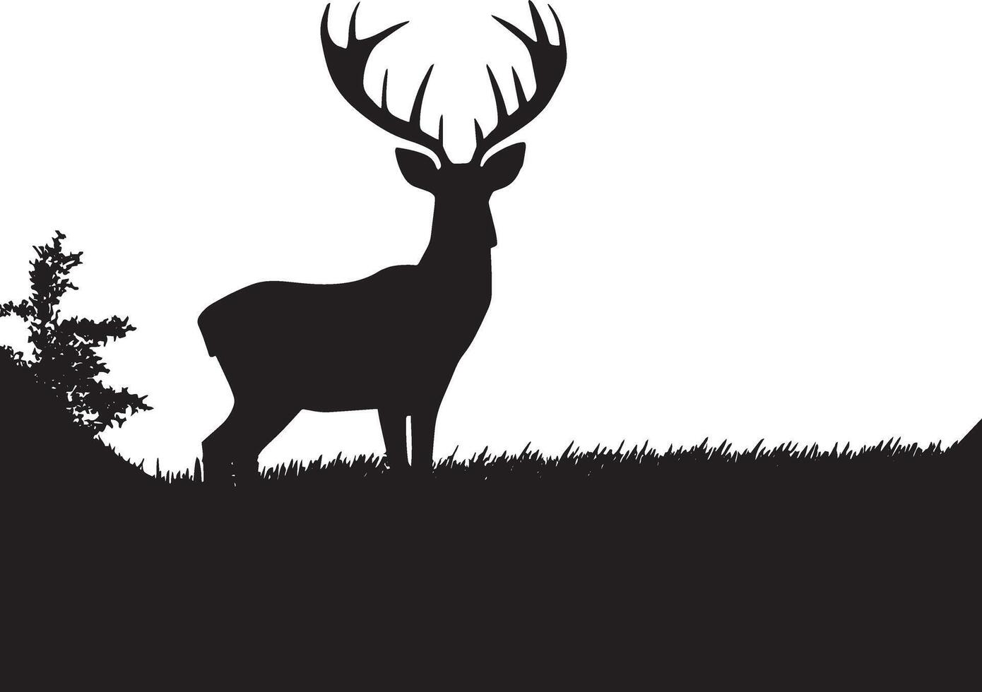 silhouette of a deer with antlers in the woods vector
