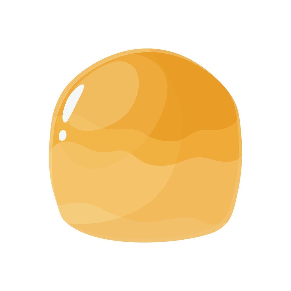 Tasty baked bread roll in flat cartoon style. Sweet bun, brioche made with yeast dough, homemade and bakery product. Isolated food illustration for poster, banner, card, advertising vector