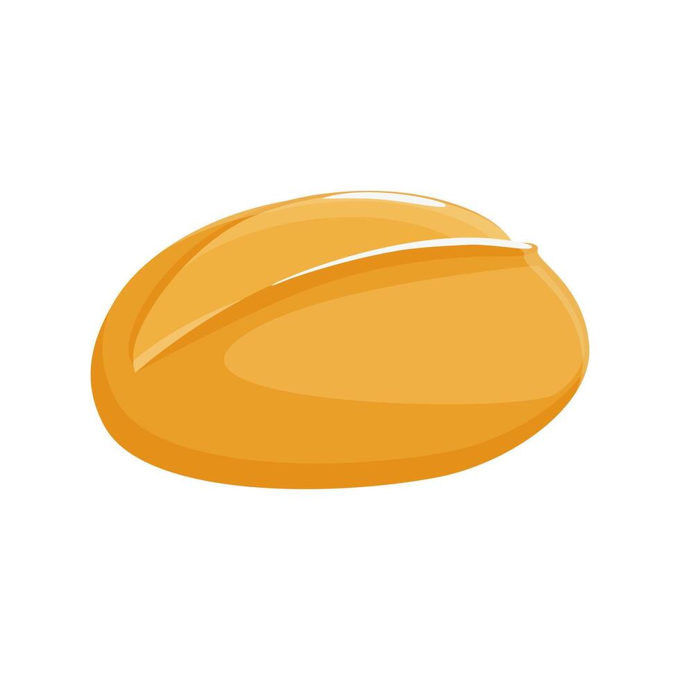 Tasty baked bread roll in flat cartoon style. Wheat bun made with yeast dough, homemade and bakery product. Isolated food illustration for poster, banner, card, advertising vector