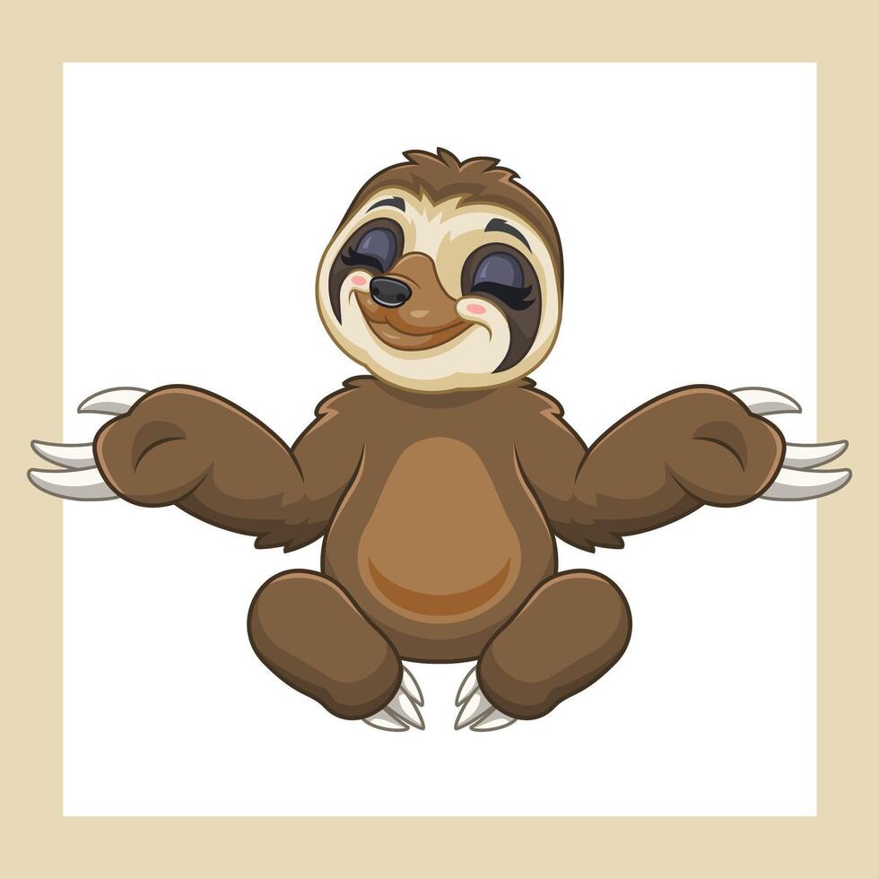 cartoon sloth waving hand isolated on white background vector