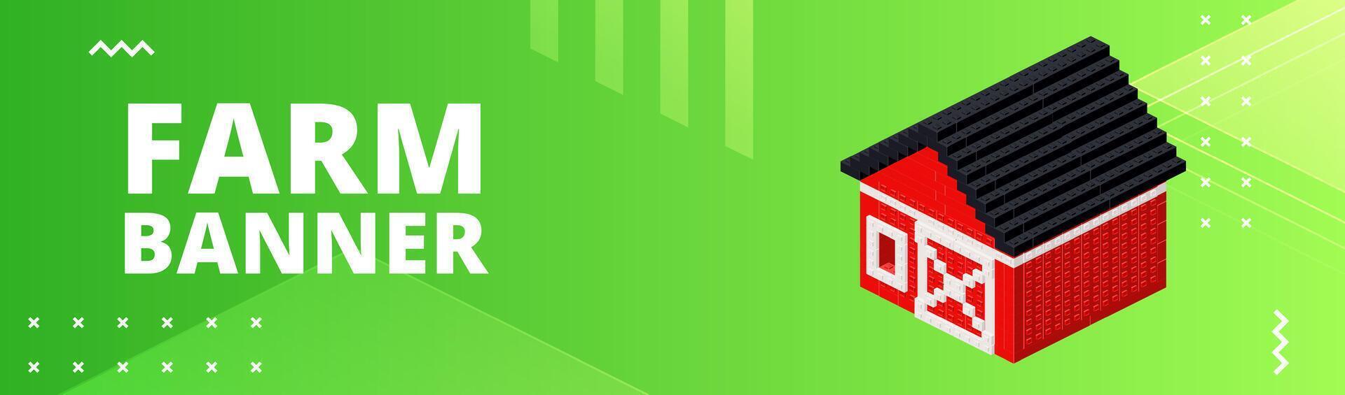 Horizontal banner with red barn. vector