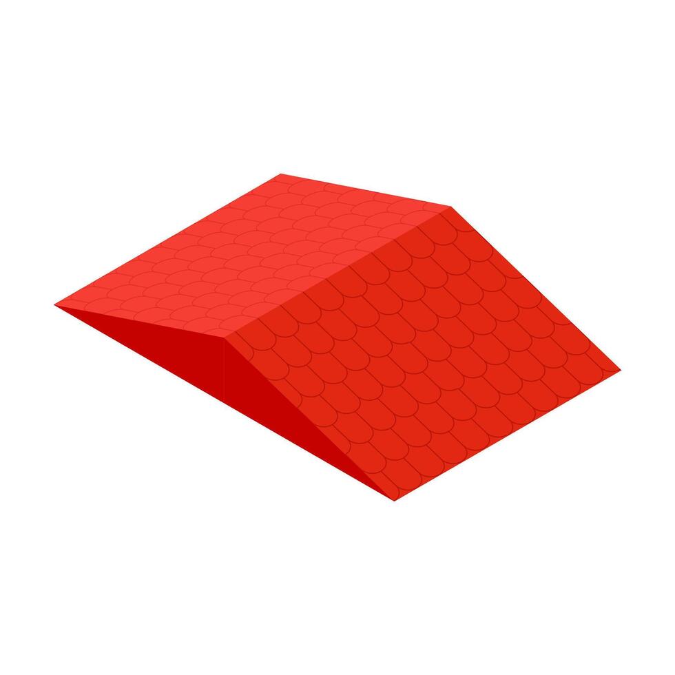 Red gable roof in isometry. vector