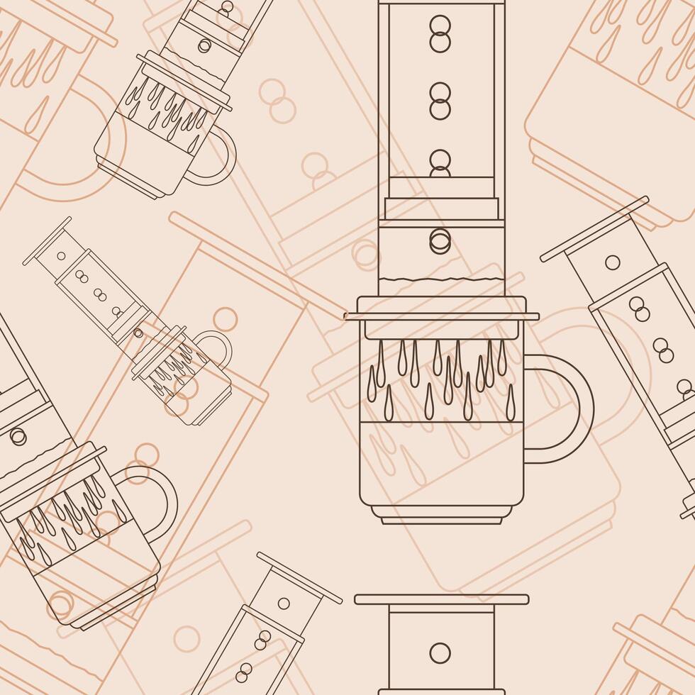 Editable Aeropress Manual Brewing Coffee Maker Vectorized Illustration in Outline Style as Seamless Pattern for Creating Background of Cafe Related Purposes vector